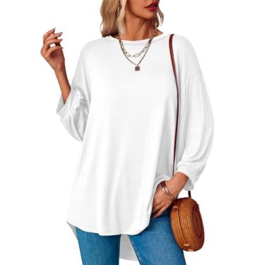 Imagem de Tankaneo Camisetas femininas grandes de verão, casual, caimento solto, manga morcego, túnica com leggings, Branco, XG