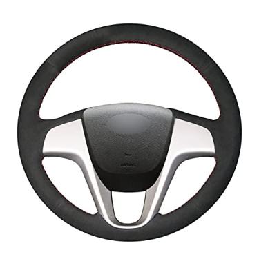 Imagem de Capa de volante de carro confortável e antiderrapante costurada à mão preta, apto para Hyundai Solaris RU 2010 a 2015 2016 Verna 2010 a 2016 i20 2009 a 2015 Acento 2012