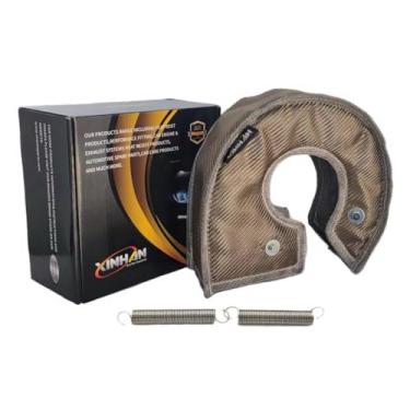 Imagem de Xinhan T25 T3 T4 T6 fibra de titânio reforçada com uma camada de fio de aço inoxidável Turbo Heat Shield forro interno de malha de arame de malha de aço inoxidável com 2 fixadores de molas de aço