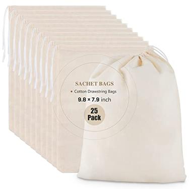 Imagem de Chielor 25 sacos de musselina de algodão – 24 x 20 cm, sacos de cordão ecológicos para sachês reutilizáveis, artesanato, chás, especiarias, sabonetes, joias, artesanato, festas, decoração e lembrancinhas para artigos de casa