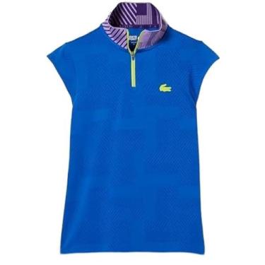 Imagem de Lacoste Camisa polo feminina esportiva com zíper e gola alta, Azul/Roxo/Amarelo - 2g4, 9