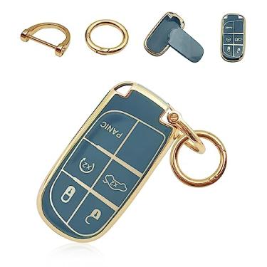 Imagem de Chaveiro para Jeep Key Fob Cover Soft Full Protection Key Case Shell, acessórios de carro para homens, meninas, mulheres, compatível com Jeep Smart Key 3 4 5 botões protetor (azul)