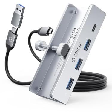 Imagem de ORICO Hub USB 3.0, hub USB de grampo com porta de alimentação extra, 3 portas de dados USB-A, porta USB-C para monitores, mesas (prata)