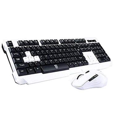 Imagem de Combo de teclado e mouse, teclado Soke-Six à prova d'água, multimídia, sem fio, 2,4 GHz, com mouse ergonômico sem fio USB, controle DPI para desktop, PC, laptop (branco)