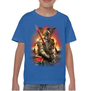 Imagem de Camiseta juvenil Apocalypse Reaper Fantasy Skeleton Knight with a Sword Medieval Legendary Creature Dragon Wizard Kids, Azul, P