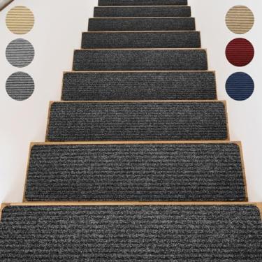 Imagem de OXKVPVF Degraus de escada para degraus de madeira – fita antiderrapante para tapete para escadas, descasque e cole com fita adesiva dupla, conjunto de 15 listras - preto