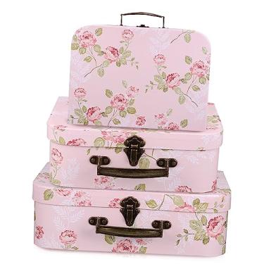 Imagem de 3 peças caixa de presente de três peças mala de armazenamento de flores mala floral decorações florais papelão vintage mala decoração bebê atendimento ao cliente papel rosa terno de três peças/572