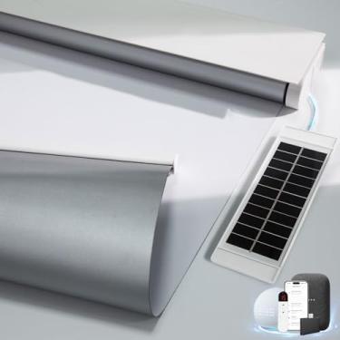 Imagem de Persianas motorizadas com painel solar, persianas térmicas, persianas inteligentes elétricas sem fio blackout com controle remoto, persianas automáticas para Windows compatíveis com Alexa, branco-27 x