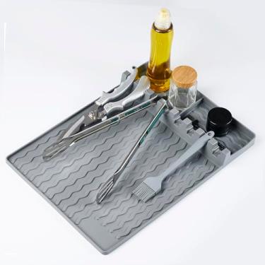 Imagem de Tapete de grelha, acessórios para churrasqueira, ferramentas para pedra negra, tapete de prateleira lateral, almofada de grelha para churrasqueira ao ar livre, balcão de cozinha, espátula de silicone