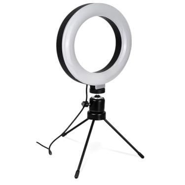 Imagem de Ring Light De Mesa Portátil Iluminador De Led Luz Branca Fria E Quente Tripé Articulado 6 Polegadas com Suporte Celular