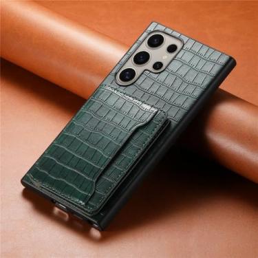 Imagem de Capa carteira de couro luxuosa com padrão de crocodilo para Samsung S24 S23 Ultra Plus A05S A15 A25 A35 A55 5G Capa traseira à prova de choque, verde, para Samsung S24 Ultra