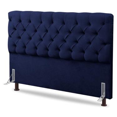 Imagem de Cabeceira Cama Box Casal Queen Size Lylla 160cm Capitonê Com Frame Suede Azul Marinho - Abmaza