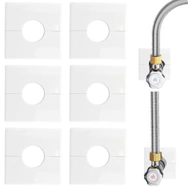 Imagem de Pacote com 6 Flange de parede de placa de escudo, cobertura de tubo de água de cozinha ABS branco, placas de cobertura de encanamento quadradas autoadesivas para banheiro de cozinha 32 mm/1,26