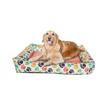 Imagem de Cama Para Cachorro Grande 100x87 Cm - ESCOLHA A COR - 100% Lavável e Resistente - Pet Querido (PATINHAS E ROSA)