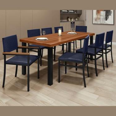 Imagem de Conjunto Sala de Jantar 8 Cadeiras Madri Mesa 200x90cm Tampo Madeira Maciça Athenas Preto/Corda Azul/Galaxy Azul