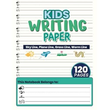 Imagem de Papel de escrita infantil - 120 páginas - Branco: Linha do céu, Linha de avião, Linha de grama, Linha de minhoca: Pré-K, Jardim de infância e Primeiro Grau: Crianças de 4 a 6 anos