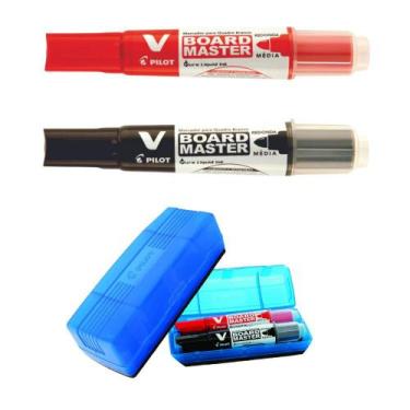 Imagem de Kit Marcador Quadro Branco Vermelho e Preto + Apagador PILOT