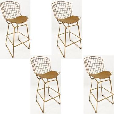 Imagem de Kit 4 Banquetas para Cozinha média Bertoia cor Dourado fosco assento c