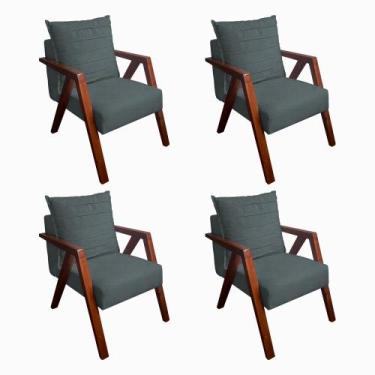 Imagem de Kit 4 Poltronas Monalisa para Recepção Mona Pés de Madeira Maciça Linh