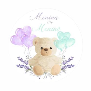 Imagem de Painel de Tecido Sublimado Redondo Chá de Revelação Ursinho balões ros