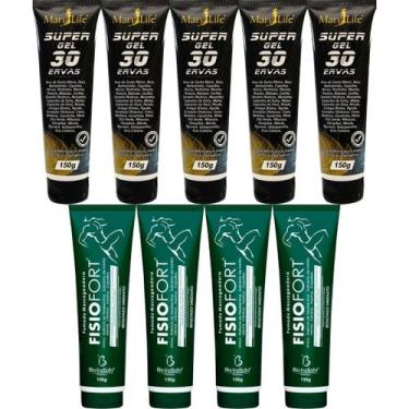 Imagem de Kit 5 Super Gel 30 Ervas 150g + 4 Pomada Massageadora Fisiofort 150g -