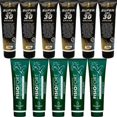 Imagem de Kit 6 Super Gel 30 Ervas 150g + 5 Pomada Massageadora Fisiofort 150g -