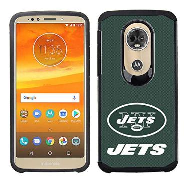 Imagem de Prime Brands Group Capa de celular para Motorola Moto E5 Plus/E5 Supra - Licenciado pela NFL New York Jets - Capa traseira texturizada verde em TPU preto