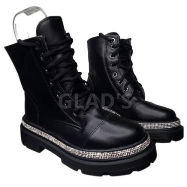 Imagem de Bota Feminina Brilho em Strass com Cadarço coturno Militar - Glads Cal
