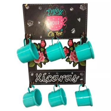 Imagem de Suporte Decorativo com 6 Canecas de Café - Chá em Alumínio - Turquesa 