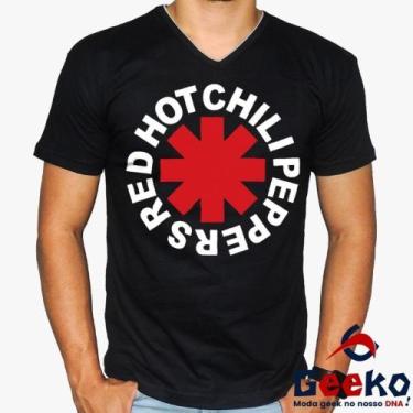 Imagem de Camiseta Red Hot Chili Peppers 100% Algodão Rock Geeko, Preto gola v, 