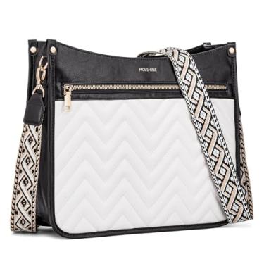 Imagem de molshine Bolsa tiracolo acolchoada para mulheres, bolsa tiracolo de couro sintético médio com alça larga ajustável DLK0039, Preto, Medium