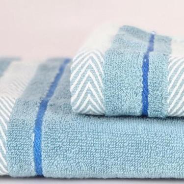 Imagem de Kit de Toalhas de Banho e Rosto Azul, 2 Peças, Padrão Sólido, Toalha d
