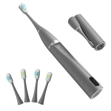 Imagem de AIDBYIOT Escova de dentes elétrica sônica cinza dobrável, autolimpante, portátil, recarregável. 4 cabeças de escova.