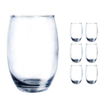 Imagem de 6 Copo Vidro Bellagio Redondo 450ml Grande Mesa Transparente - PRATICA