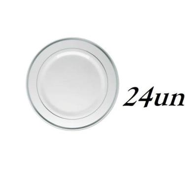 Imagem de Kit de Pratos refeição acrílico resistente borda prata-24un - ARCÓLOR