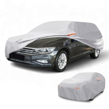 Imagem de Partuto 1 peça capa universal para carro à prova d'água para todos os climas, automotiva, externa, anti-UV, proteção contra chuva, 190T-PU, tom prateado adequado para vagões de comprimento de 482,6 cm