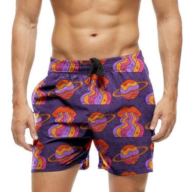 Imagem de Short Praia Shorts Banho Bermuda Verão Planeta Vibes Colorido Arco-íri