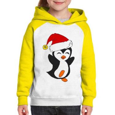 Imagem de Moletom Infantil Pinguim Noel - Foca na Moda, Branco, Amarelo, 14