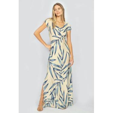 Imagem de Vestido Longo Malha Gola Canoa Manga Curta Bambu Azul - Amazonia Vital