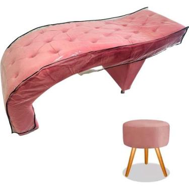 Imagem de Maca para Estética Luxo Veludo Rosa com Capitone e Capa de Proteção e 