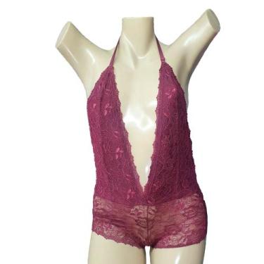 Imagem de Body Decote Sexy Frente Unica Rendado  Costa Nua Sensual Lingerie Femi