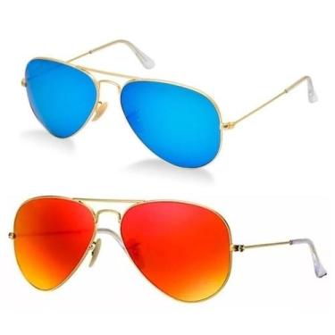 Imagem de Kit Combo 2 Óculos De Sol Aviador Lente De Cristal Masculino Feminino 