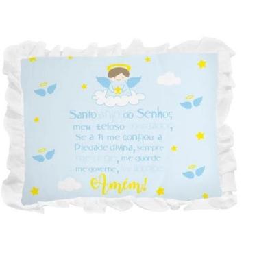 Imagem de Travesseiro Bebe com Babado Oração Anjinho da Guarda Infantil 28x35cm 