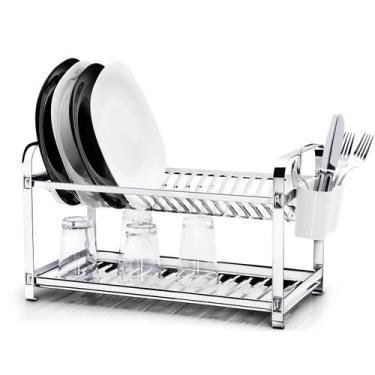 Imagem de Escorredor Inox 16 Pratos Montado - Porta Talher Plastico PP - Mak Ino