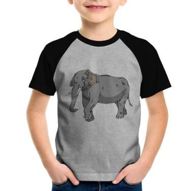Imagem de Camiseta Raglan Infantil Elefante Ilustração - Foca na Moda, Cinza, Pr