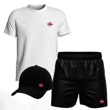 Imagem de Conjunto Masculino Camiseta Algodão Short Tactel E Boné 1004 - Relaxad