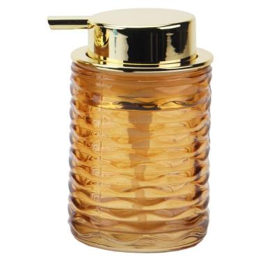 Imagem de Porta Sabonete Líquido Vidro Relevo Âmbar Dourado Luxo 260ml - Tuut
