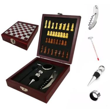 Imagem de Kit Abridor De Vinho 4 Peças com Jogo de Xadrez Maleta - Dy Multi Shop