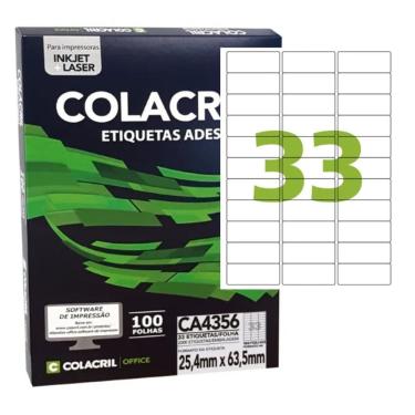 Imagem de Etiqueta Inkje Laser A4 Branca 25,4 X 63,5mm 100 Fls Ca4356 