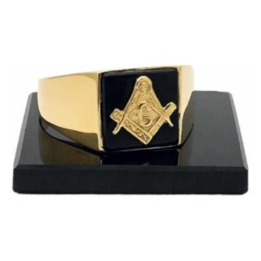 Imagem de Anel Ouro 18k Maçonaria Pedra Onix 1cm Maçon Feito A Mão K5 - Fab Joia